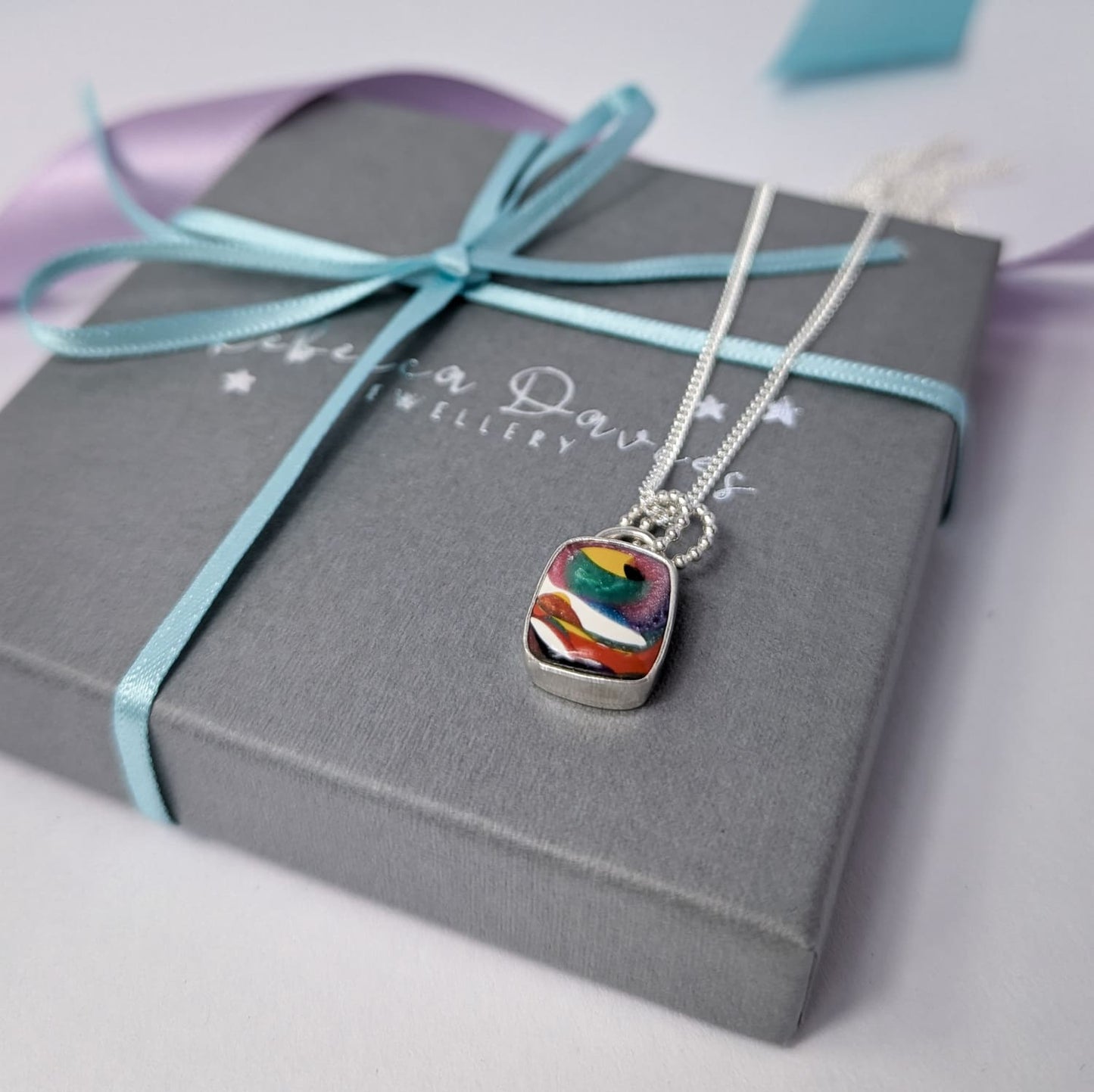 Surfite Rectangle Pendant Necklace. Recycled Sterling Silver