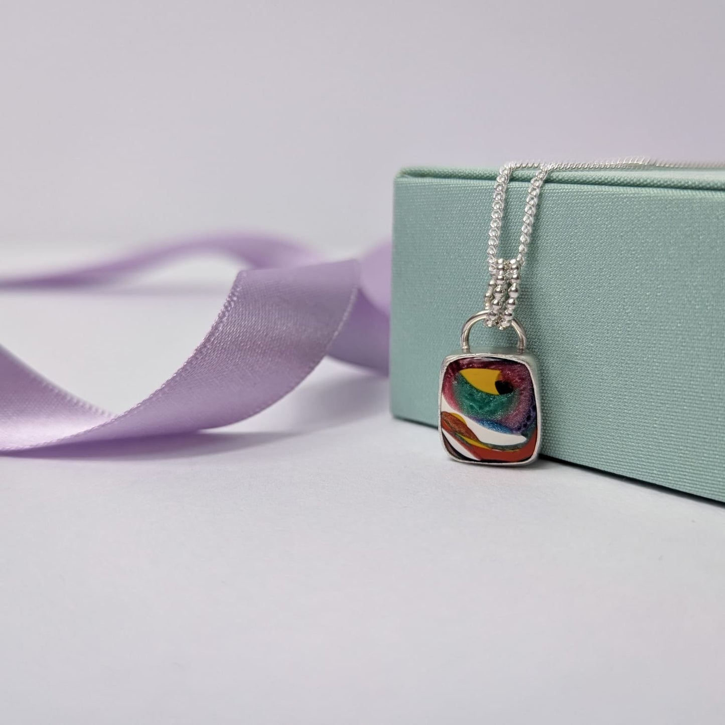 Surfite Rectangle Pendant Necklace. Recycled Sterling Silver