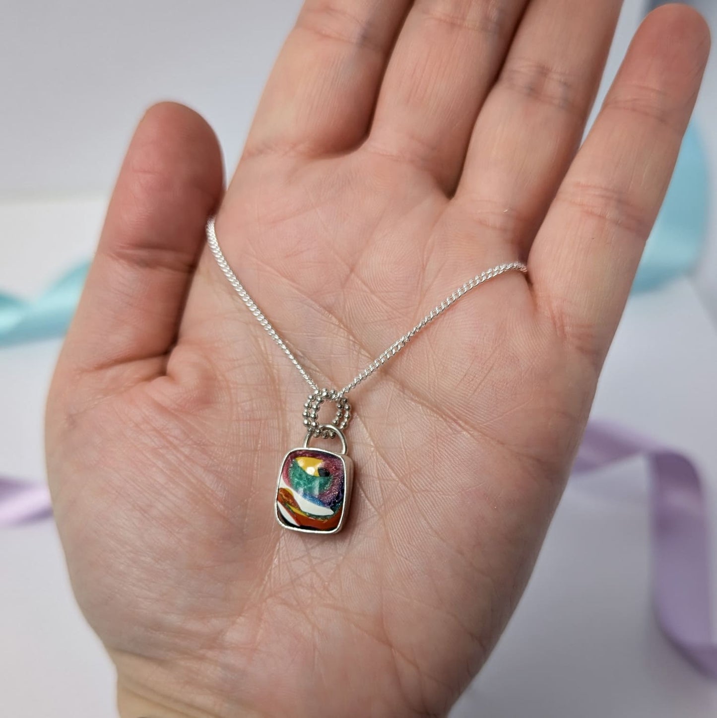 Surfite Rectangle Pendant Necklace. Recycled Sterling Silver