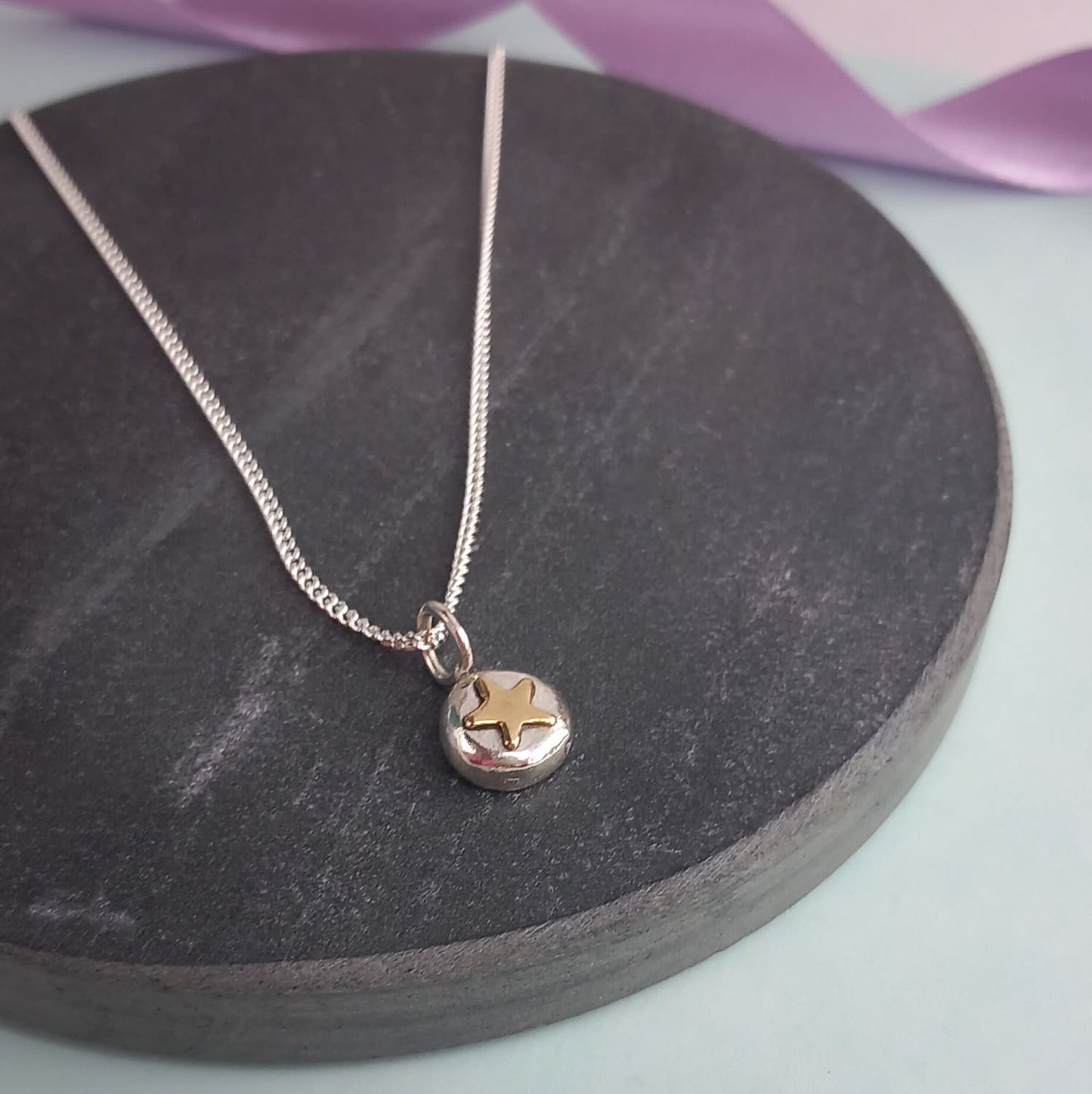 Solid Silver and Gold Filled Star Pebble Pendant