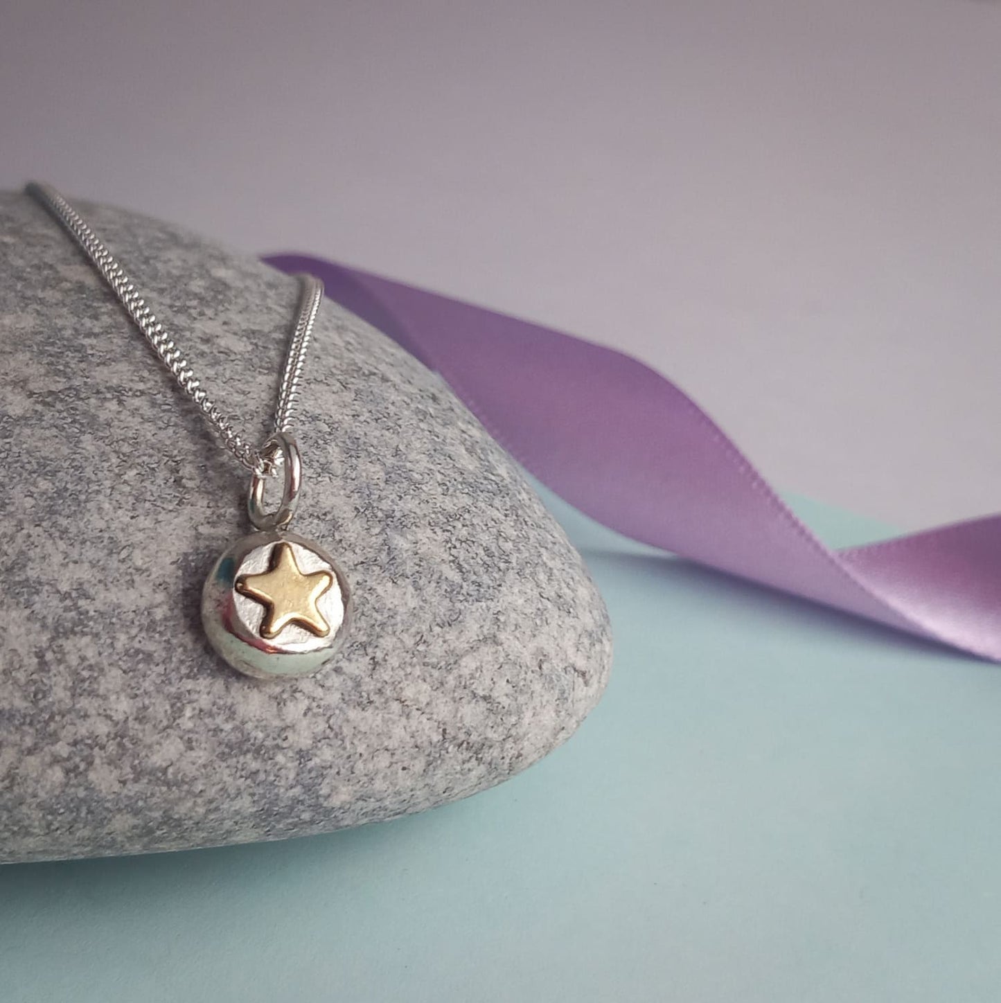 Solid Silver and Gold Filled Star Pebble Pendant