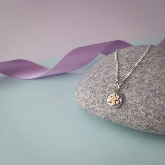 Solid Silver and Gold Filled Star Pebble Pendant