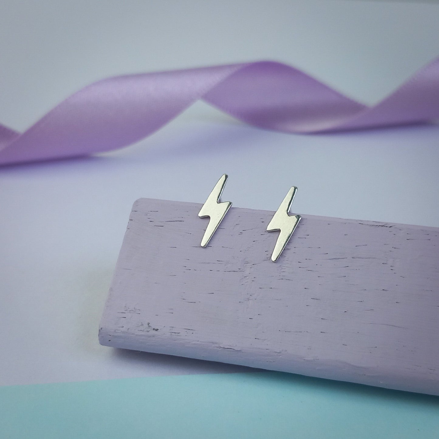 Lightning Bolt Sterling Silver Stud Earrings