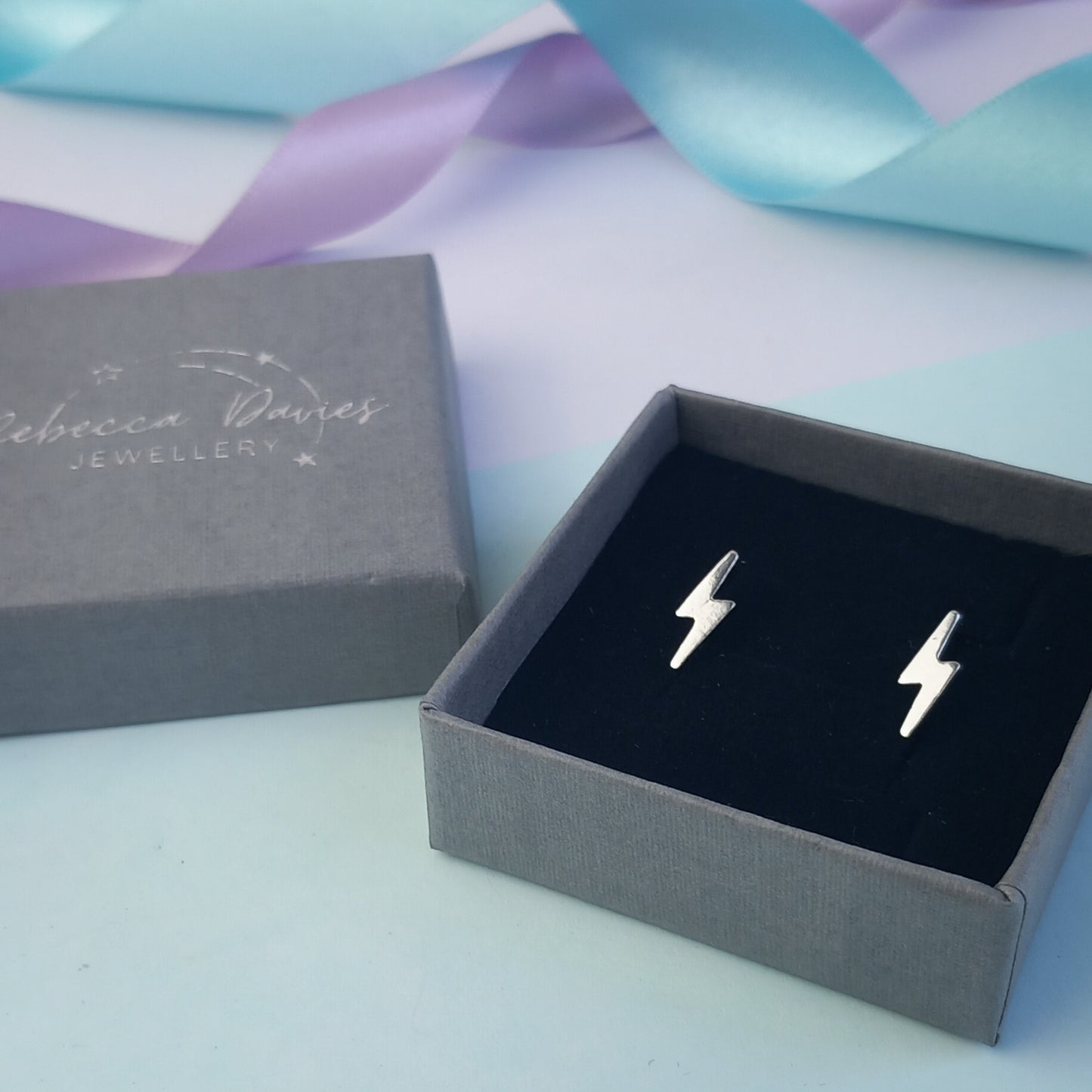 Lightning Bolt Sterling Silver Stud Earrings