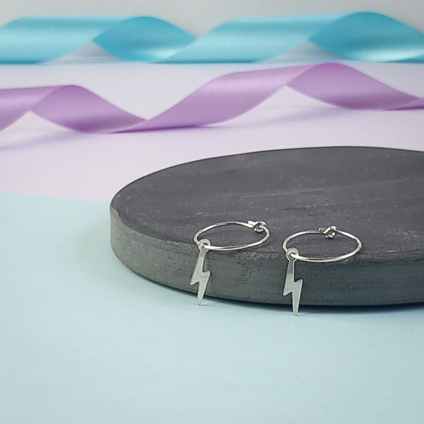 Lightning Bolt Sterling Silver Hoop Earrings