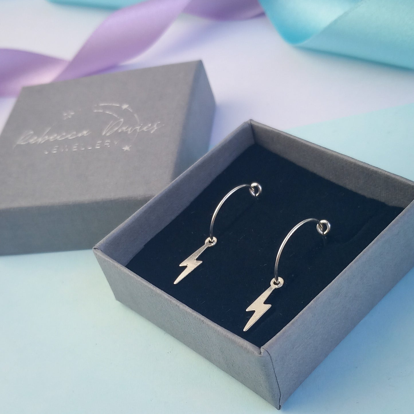 Lightning Bolt Sterling Silver Hoop Earrings