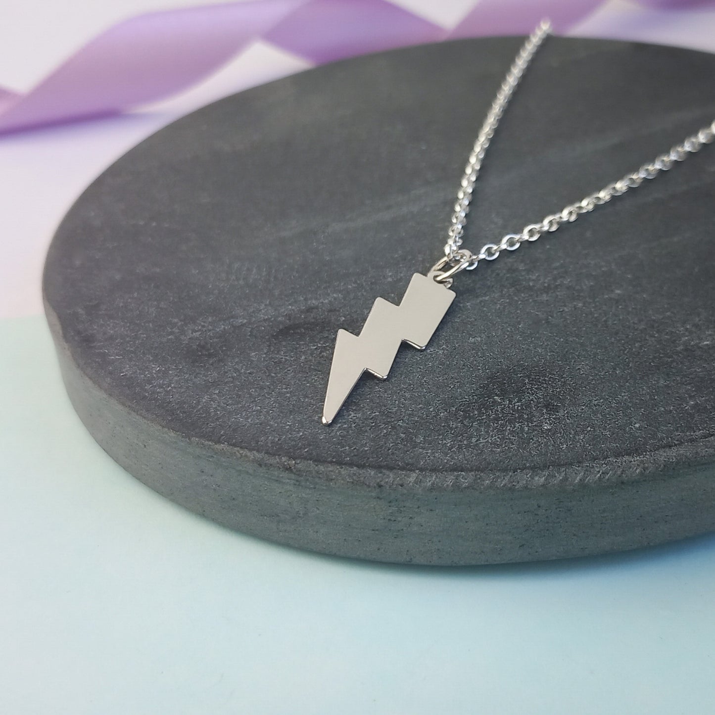 Lightning Bolt Pendant & Chain. Sterling Silver