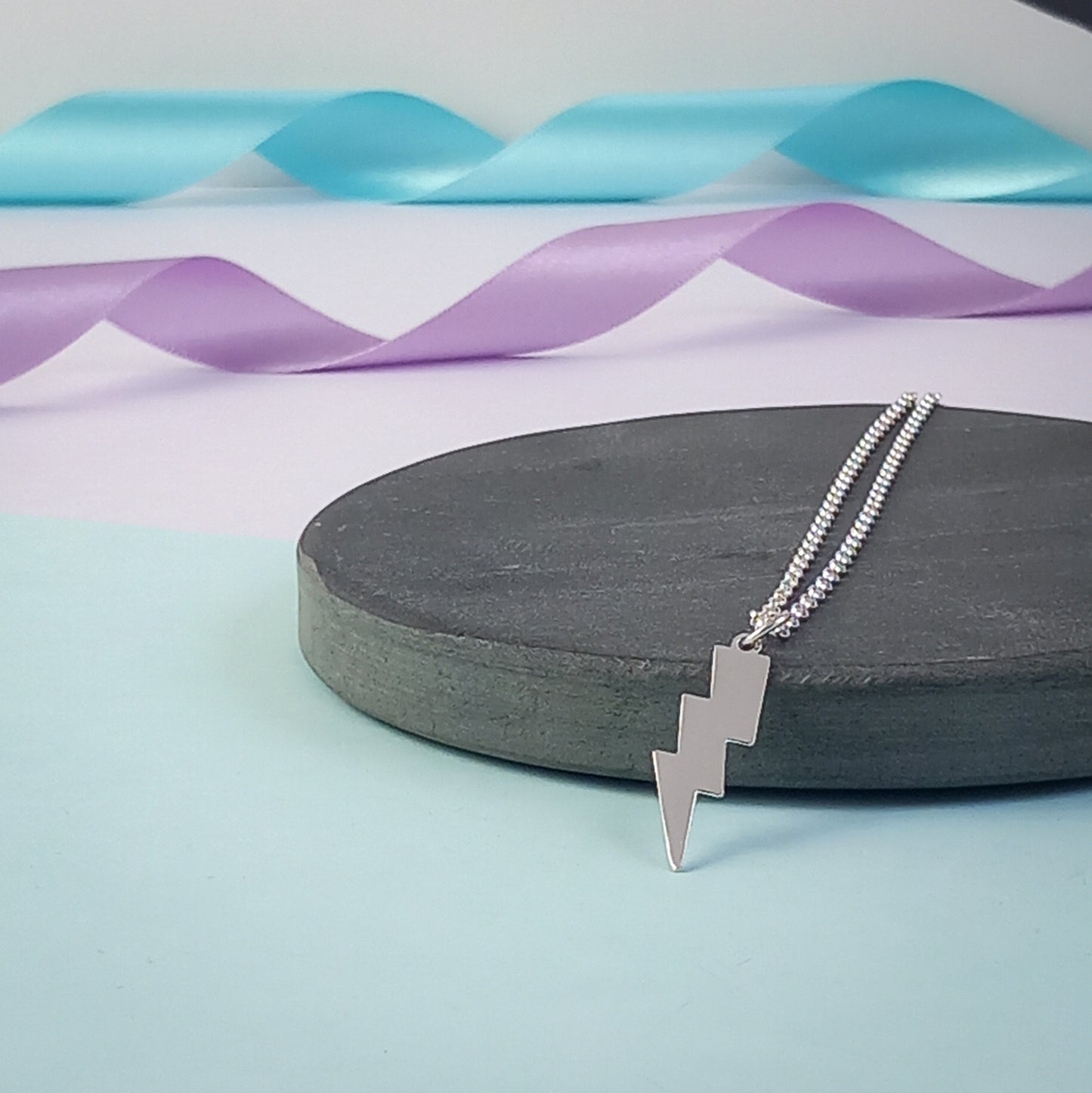 Lightning Bolt Pendant & Chain. Sterling Silver