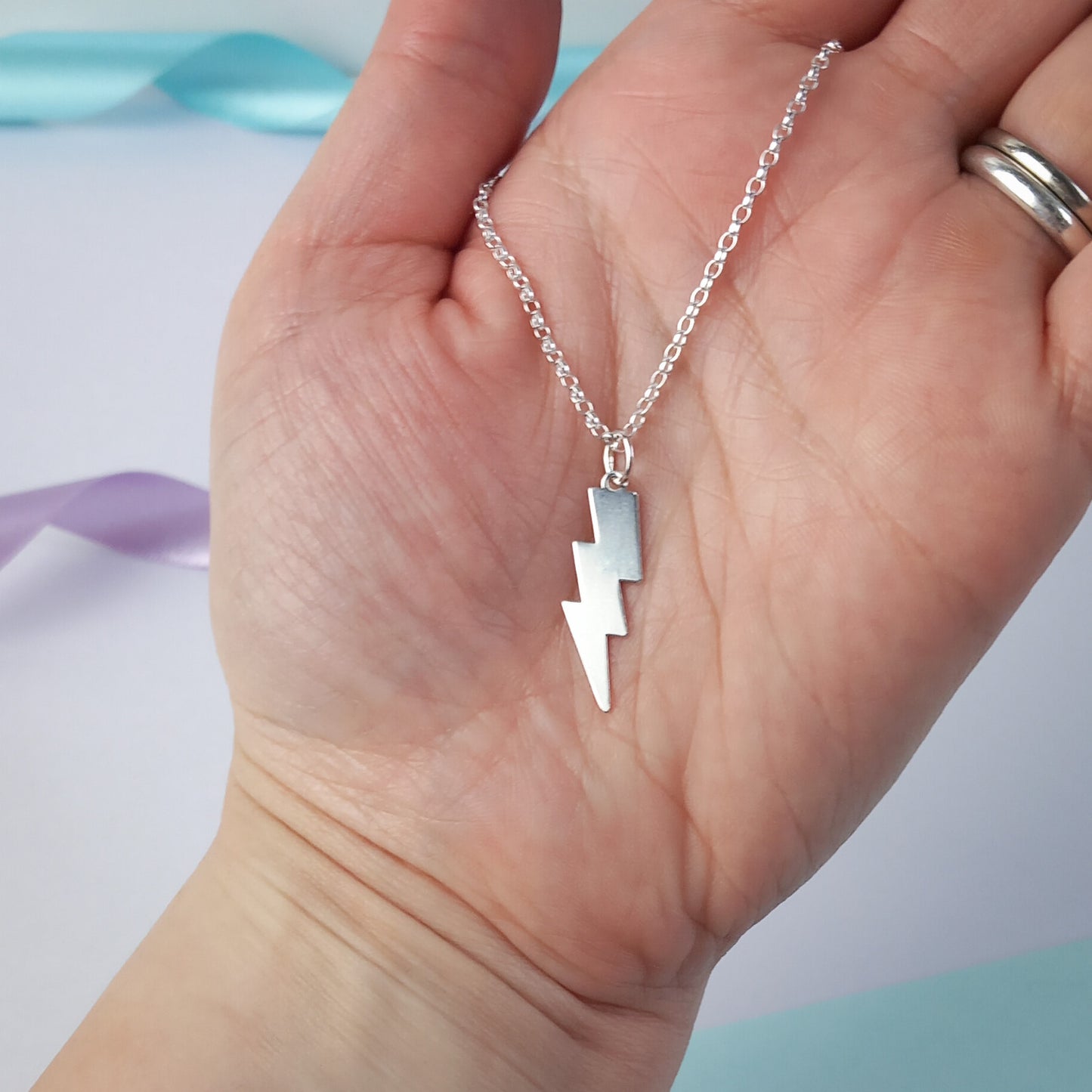 Lightning Bolt Pendant & Chain. Sterling Silver