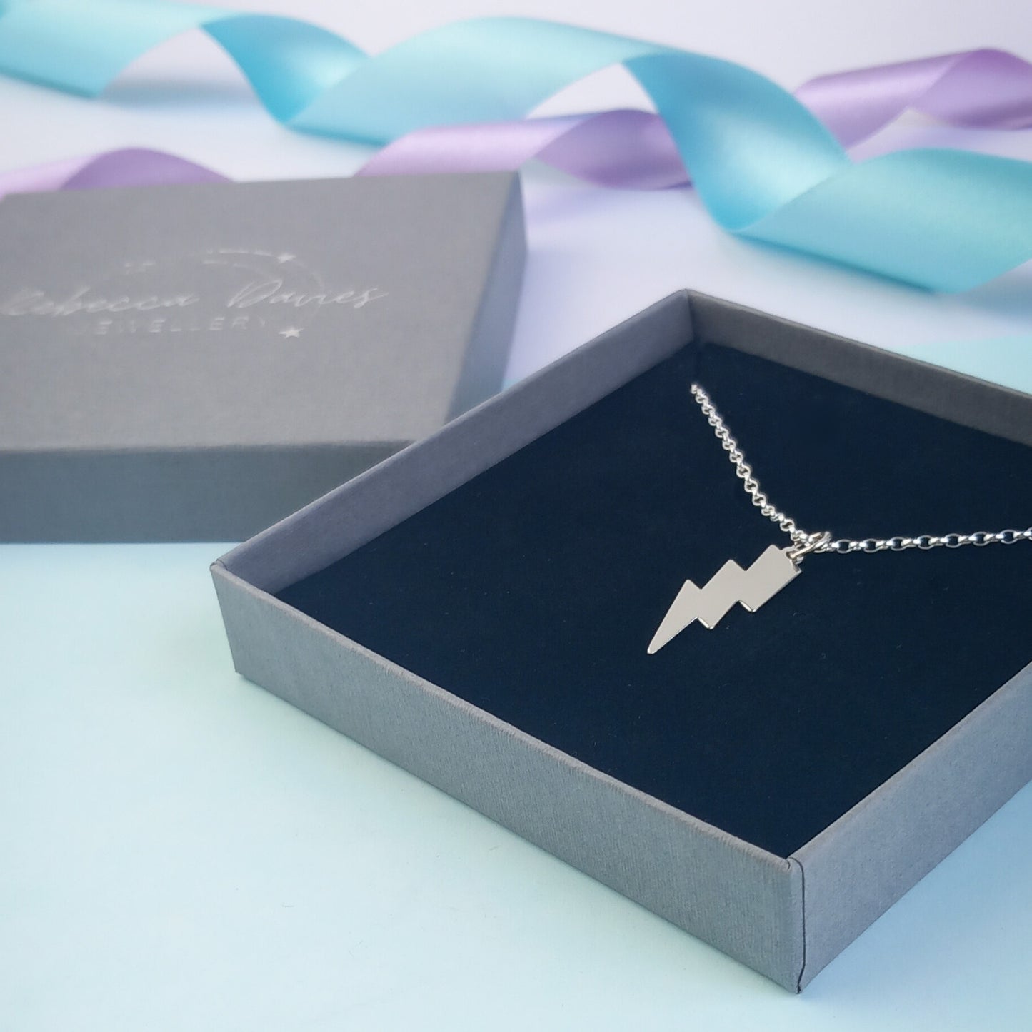 Lightning Bolt Pendant & Chain. Sterling Silver