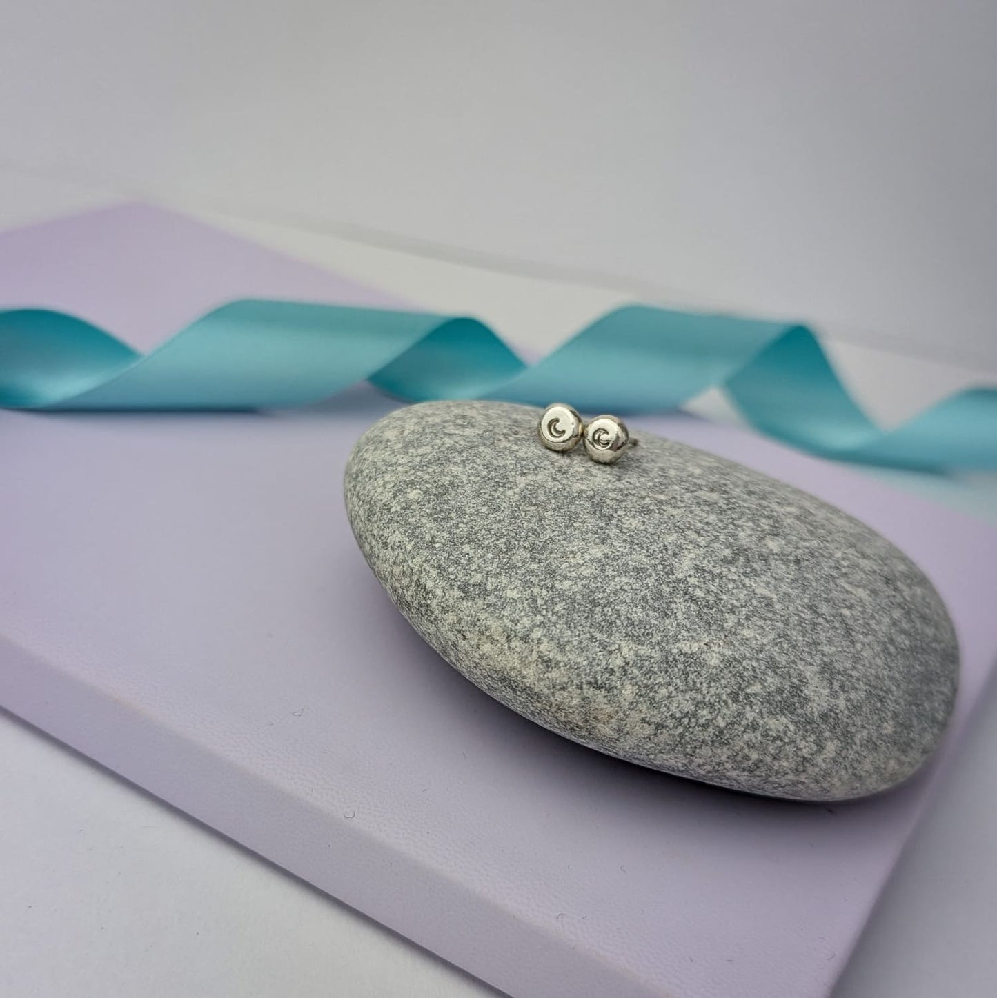 Little Moon Pebble Stud Earrings. Sterling Silver.