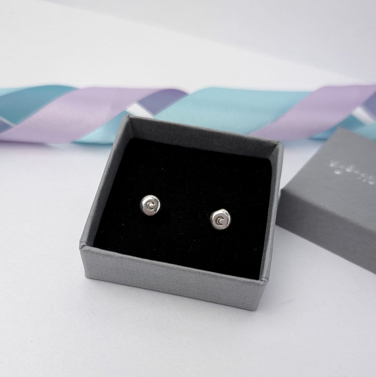Little Moon Pebble Stud Earrings. Sterling Silver.
