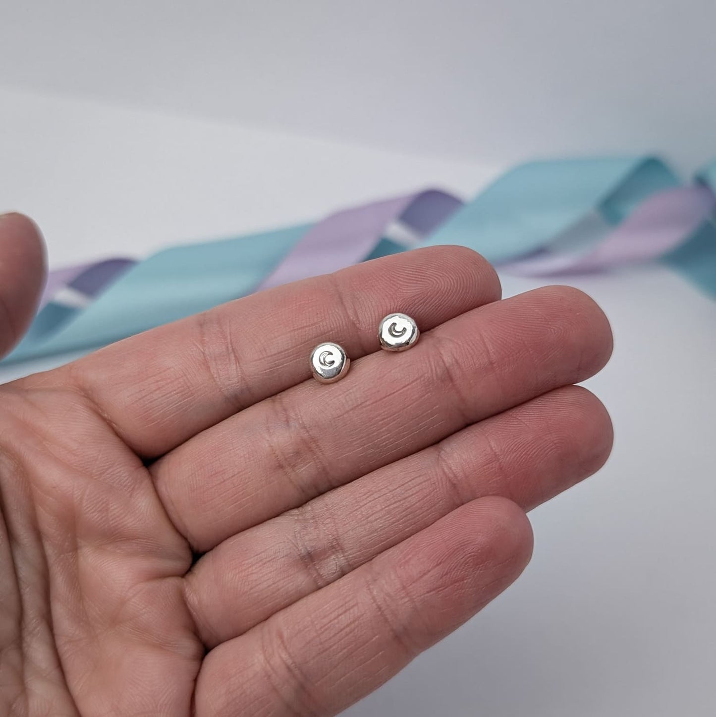 Little Moon Pebble Stud Earrings. Sterling Silver.