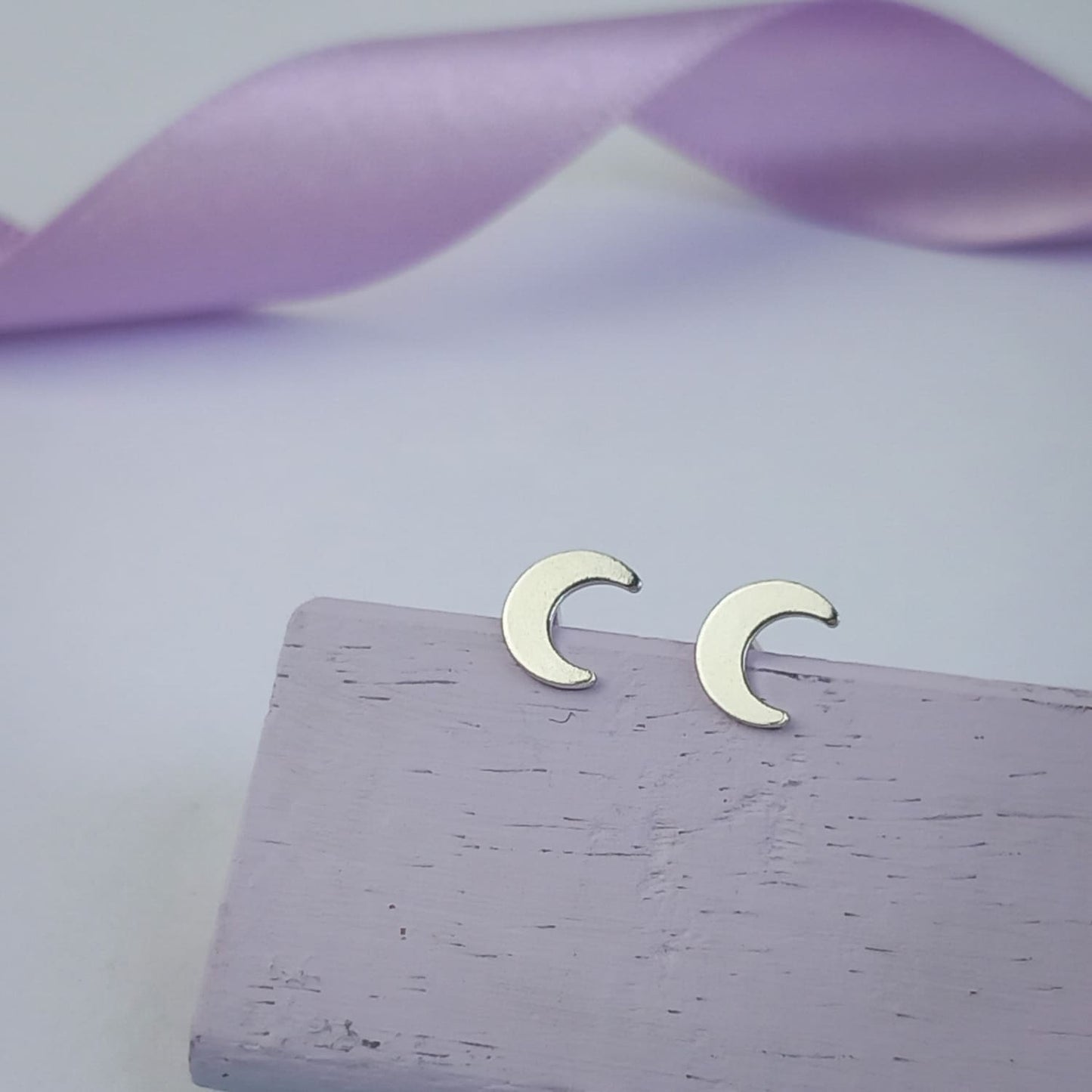 Simple Moon Stud Earrings. Sterling Silver