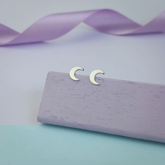 Simple Moon Stud Earrings. Sterling Silver