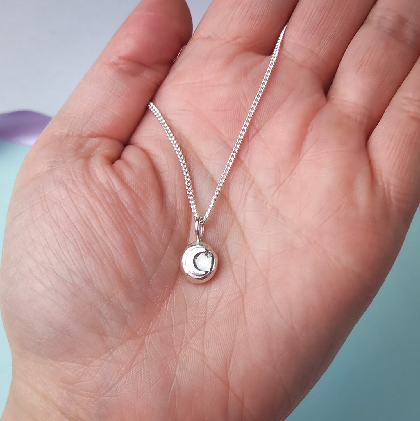 Solid Silver Moon Pebble Pendant.