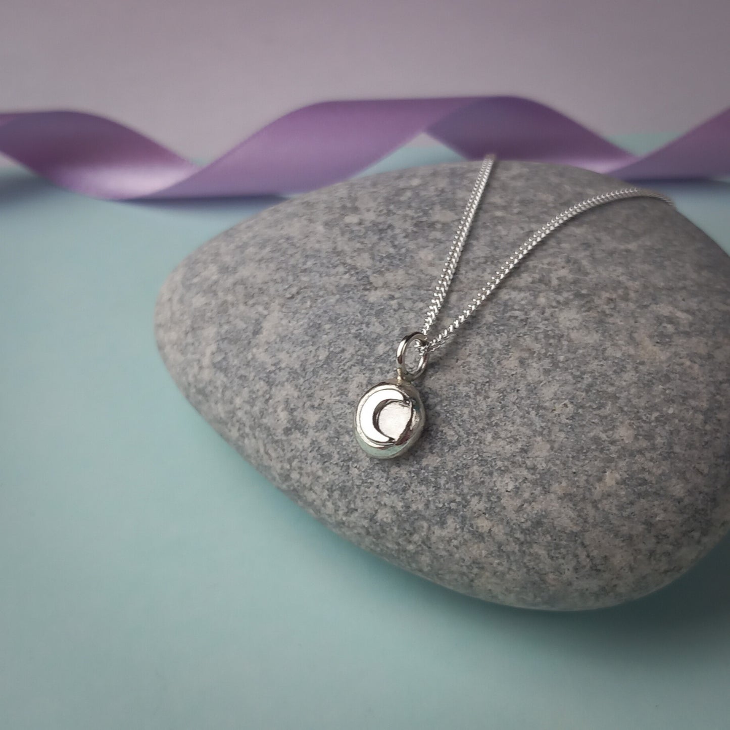 Solid Silver Moon Pebble Pendant.