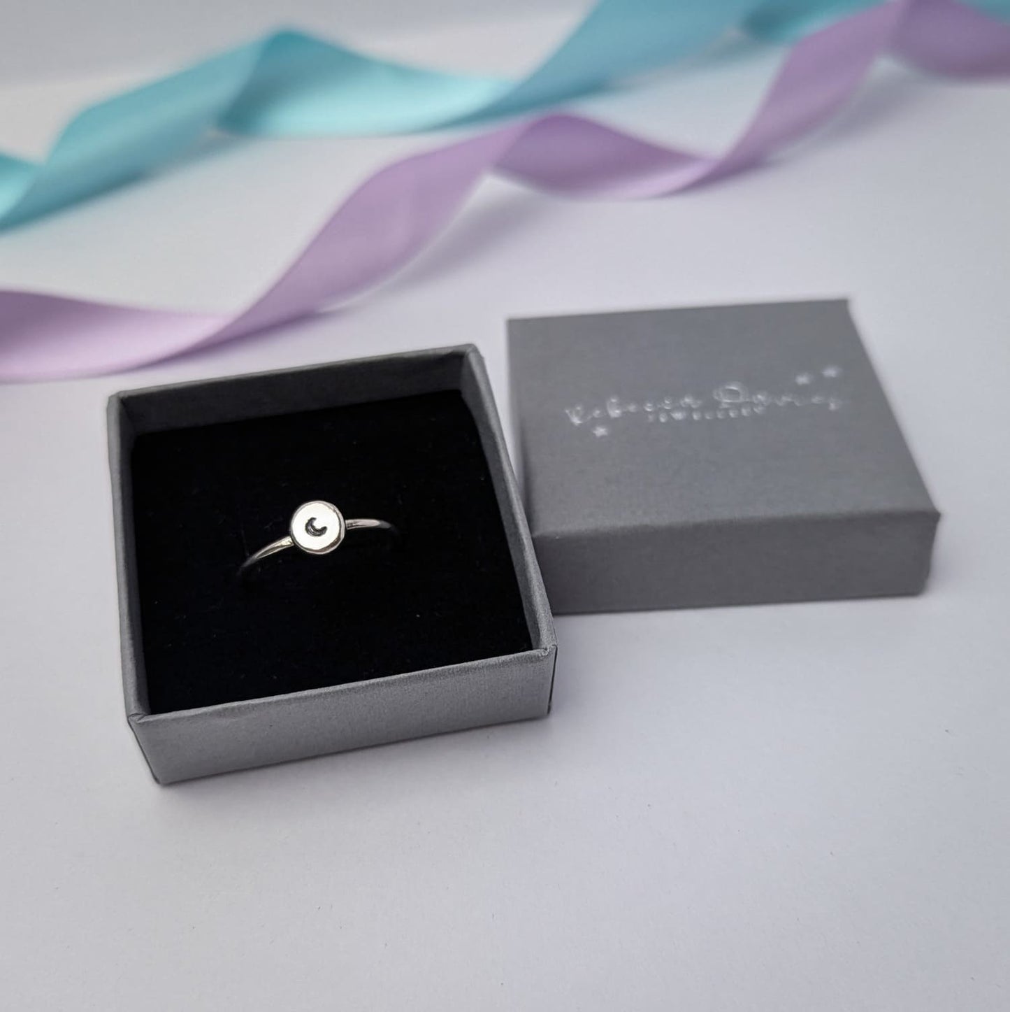 Stamped Moon Pebble Ring. Sterling Silver