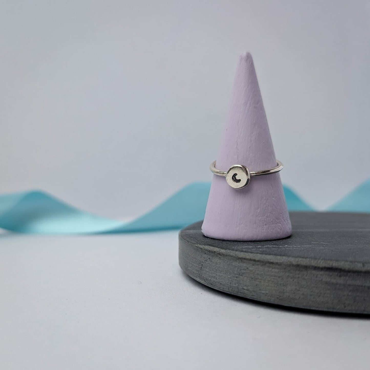 Stamped Moon Pebble Ring. Sterling Silver