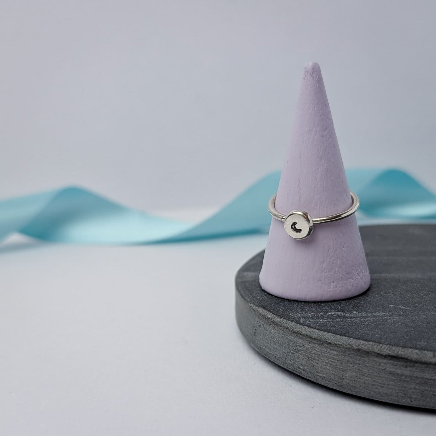 Stamped Moon Pebble Ring. Sterling Silver