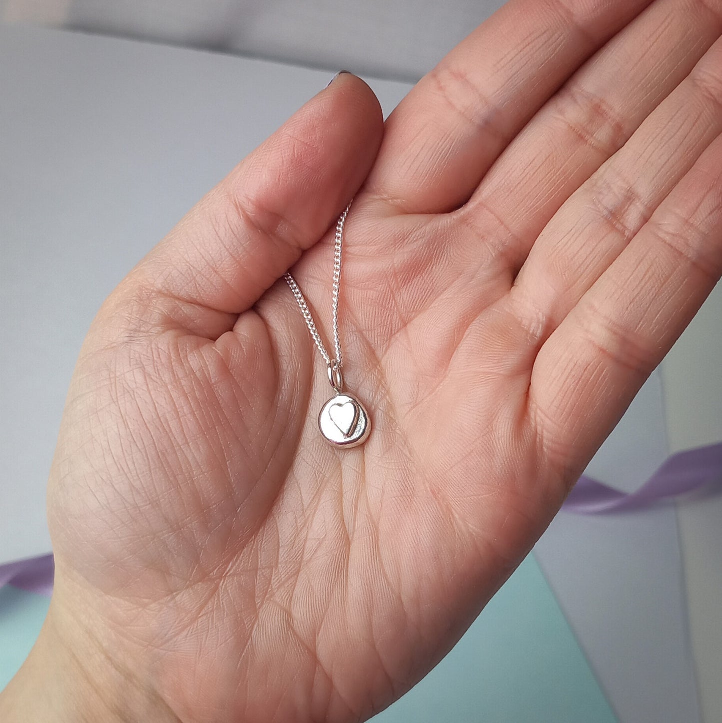 Solid Silver Heart Pebble Pendant.