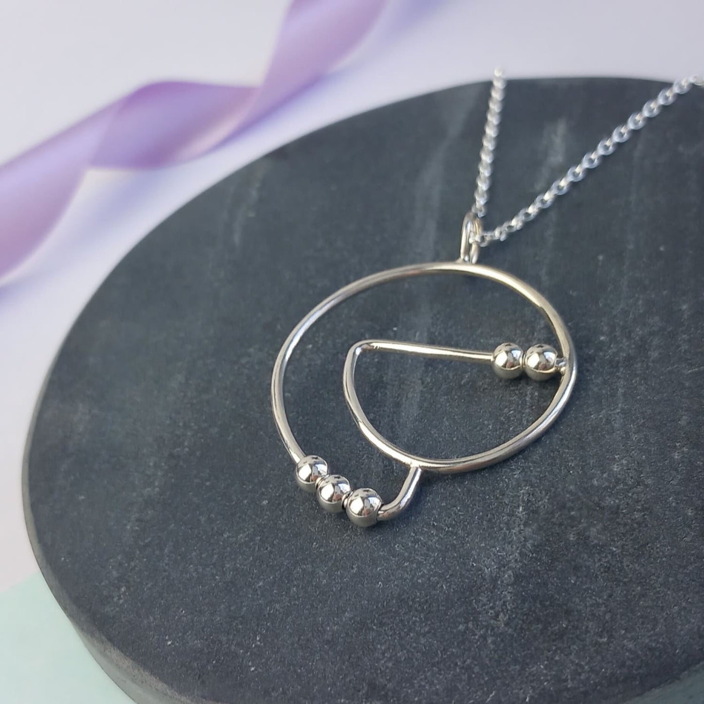 Squiggle Beaded Fidget Pendant. Sterling Silver