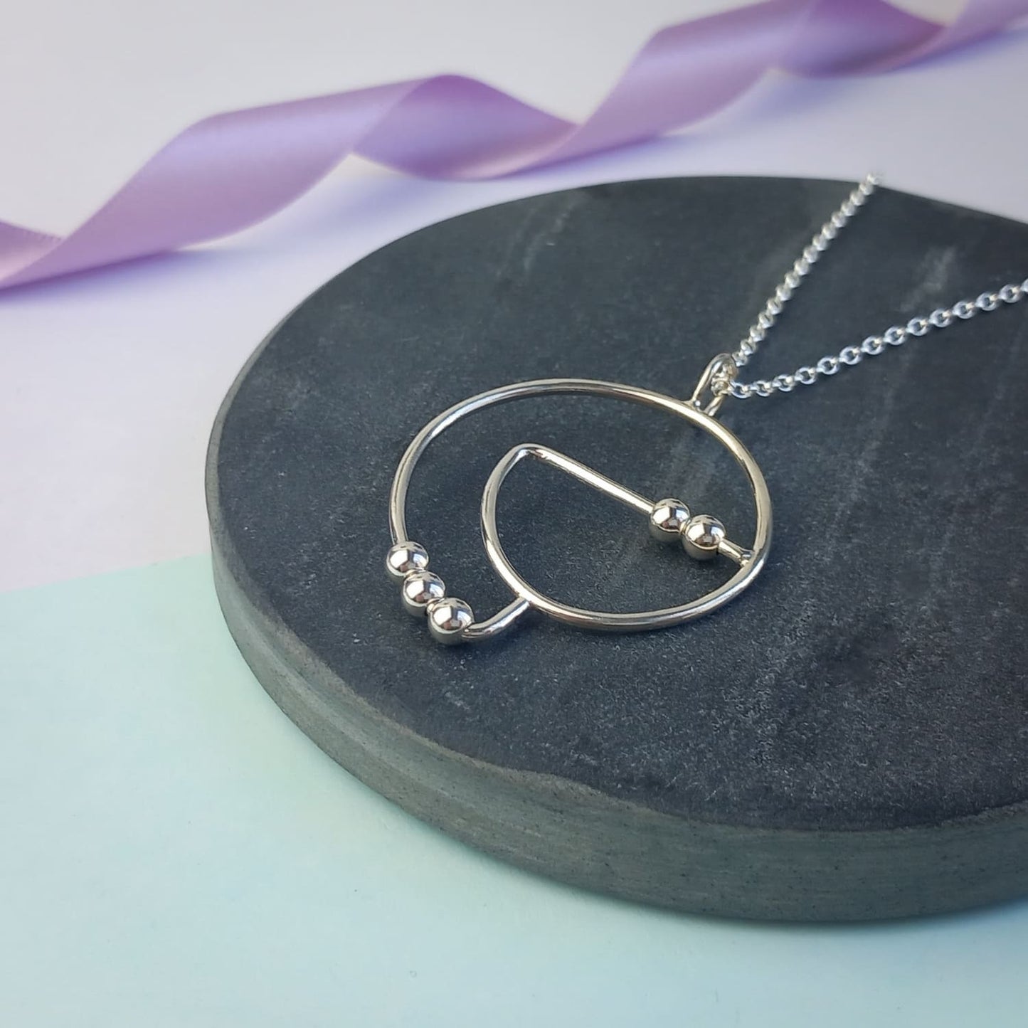 Squiggle Beaded Fidget Pendant. Sterling Silver
