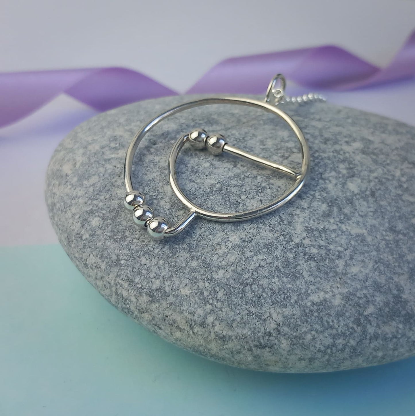 Squiggle Beaded Fidget Pendant. Sterling Silver