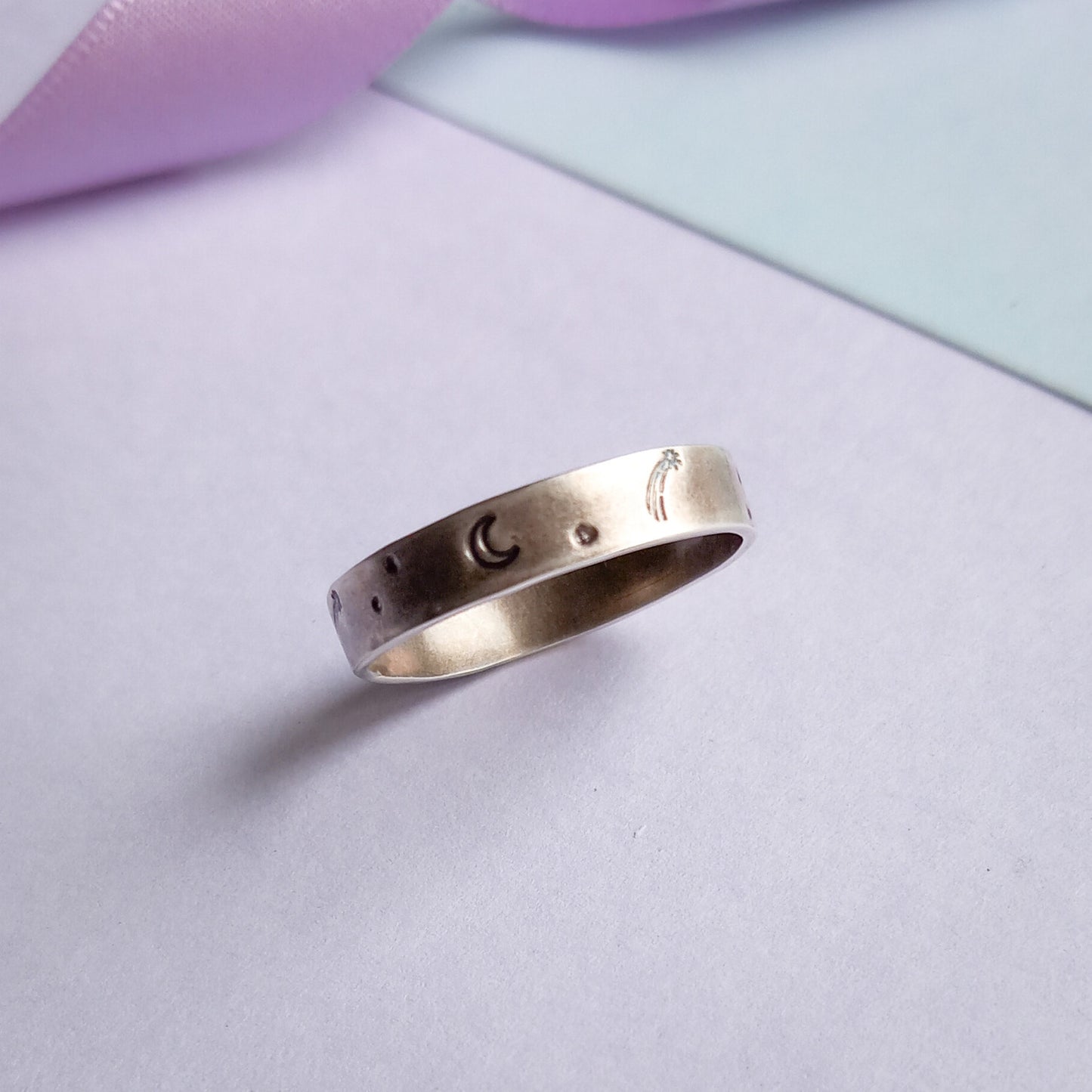 'Stargazer' Hand Stamped Ring. Sterling Silver