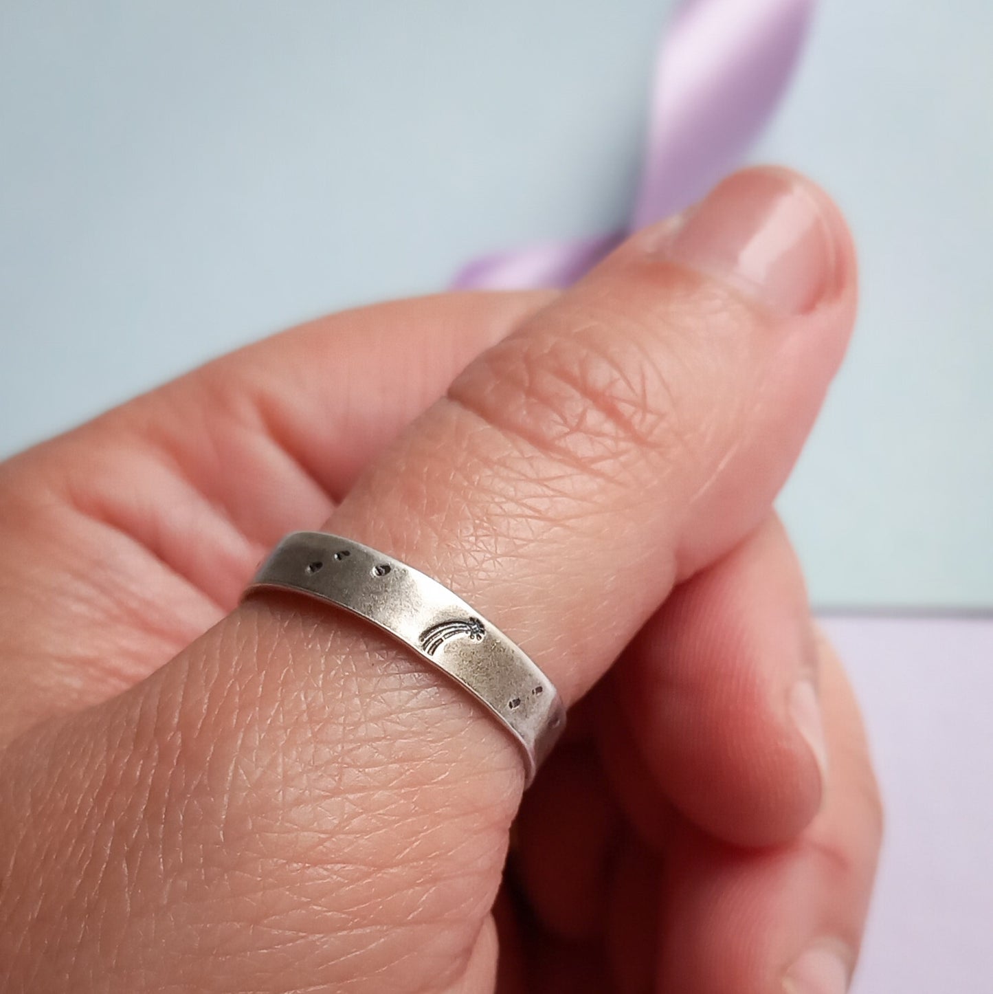 'Stargazer' Hand Stamped Ring. Sterling Silver
