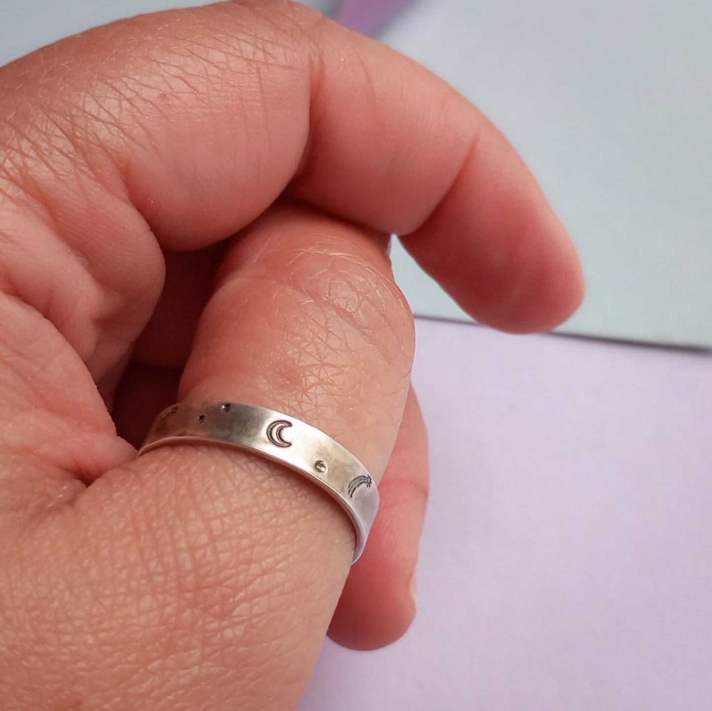 'Stargazer' Hand Stamped Ring. Sterling Silver