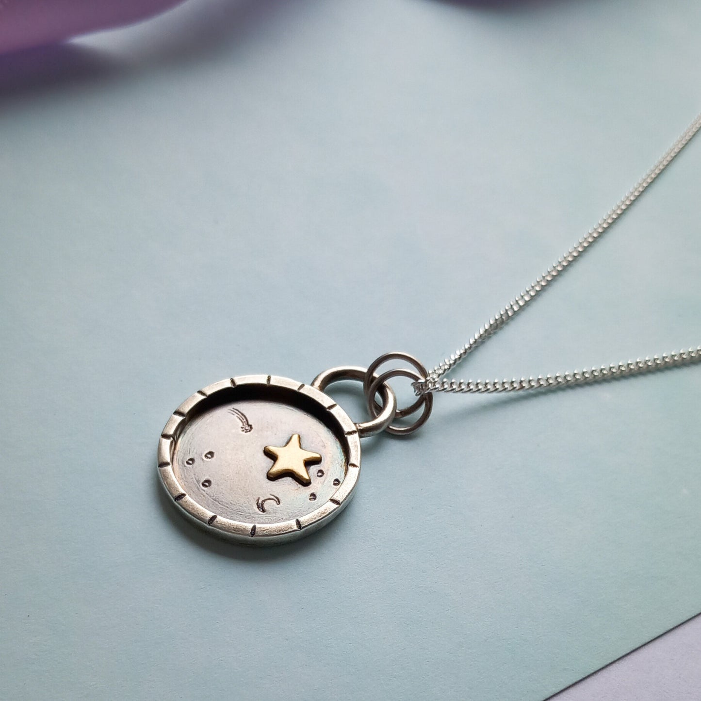 'Stargazer' Gold Star Pendant. Sterling Silver