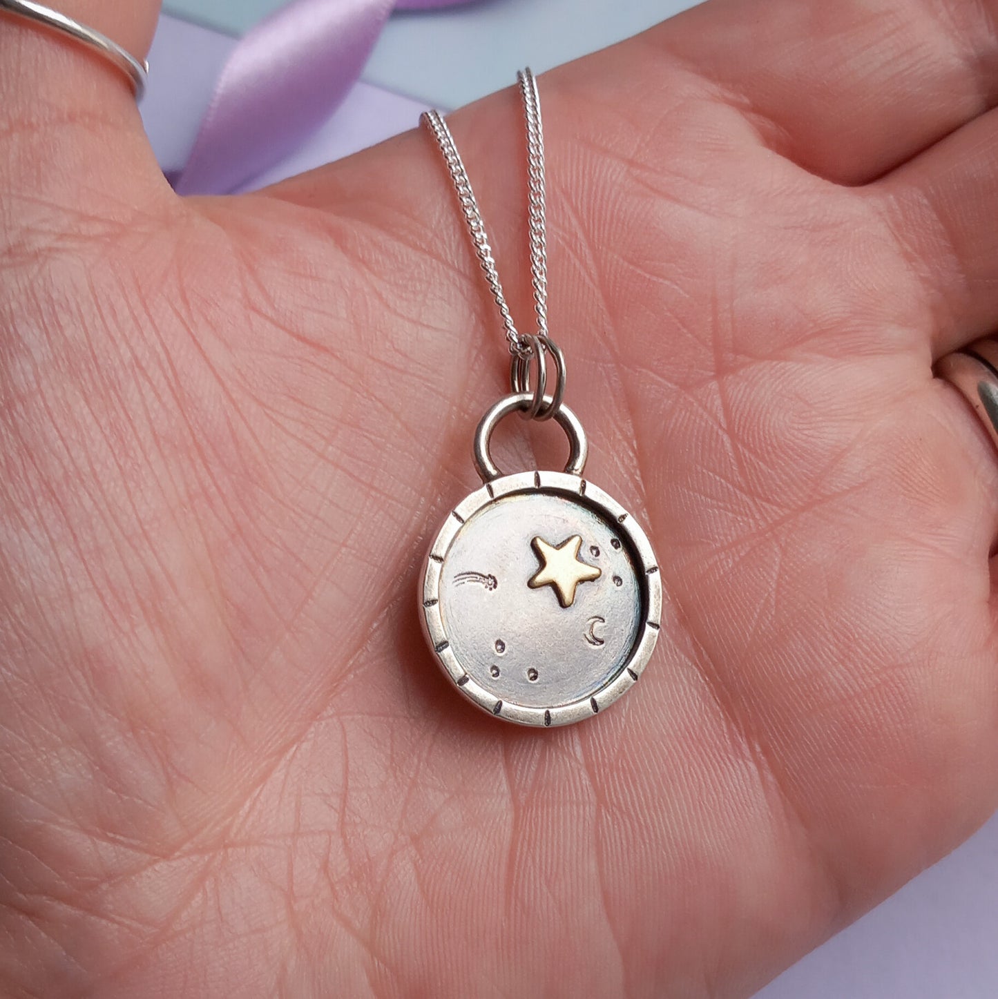 'Stargazer' Gold Star Pendant. Sterling Silver