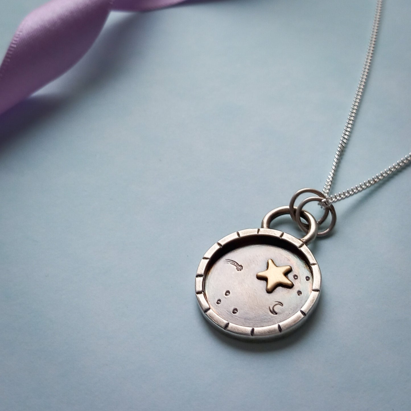 'Stargazer' Gold Star Pendant. Sterling Silver