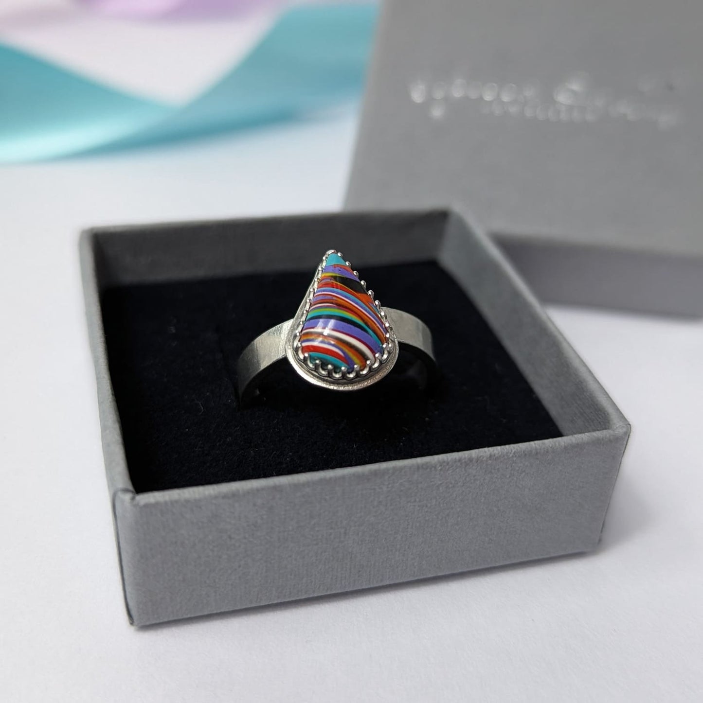 Surfite Teardrop Ring Chunky Band. Sterling Silver
