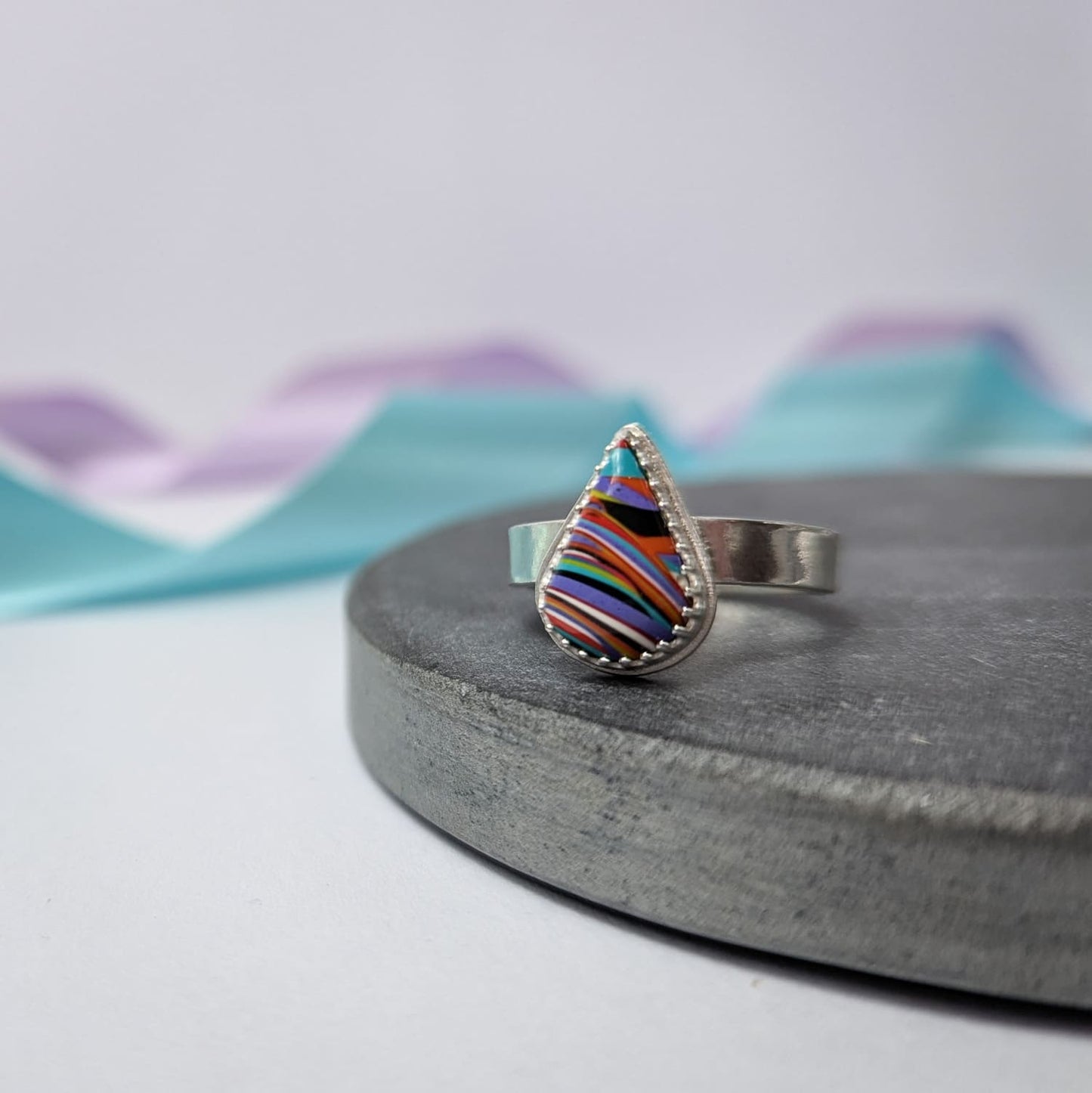 Surfite Teardrop Ring Chunky Band. Sterling Silver