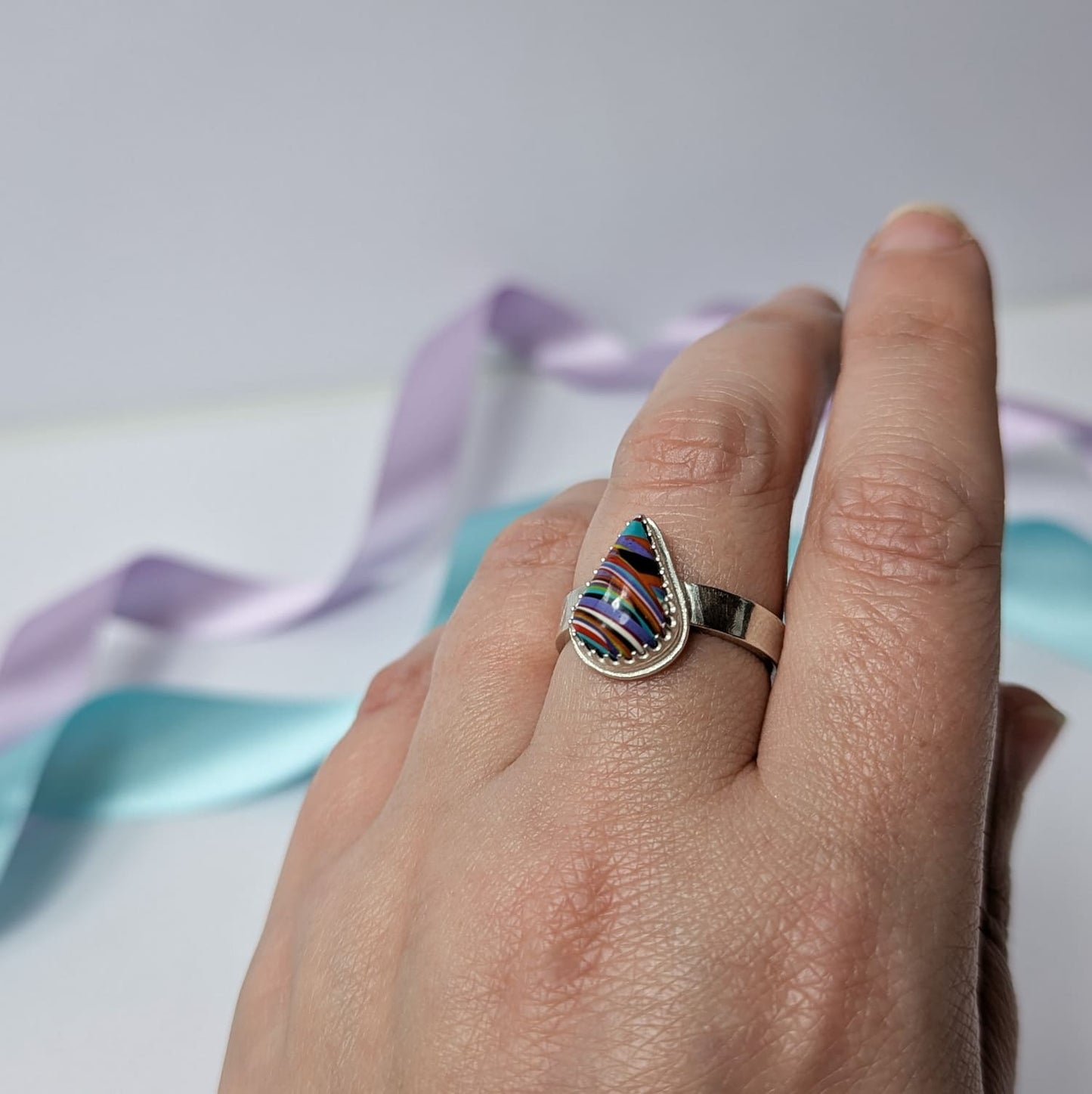 Surfite Teardrop Ring Chunky Band. Sterling Silver