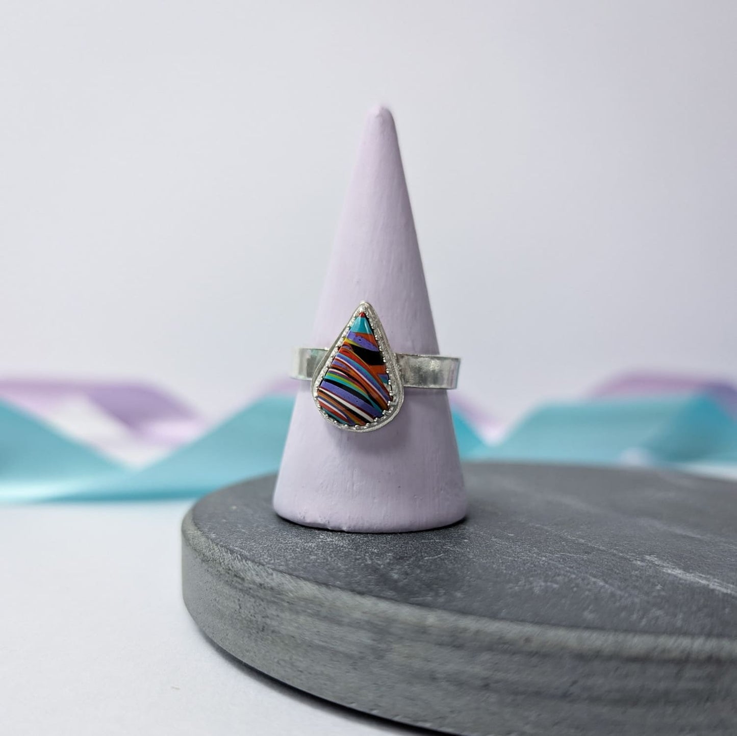 Surfite Teardrop Ring Chunky Band. Sterling Silver