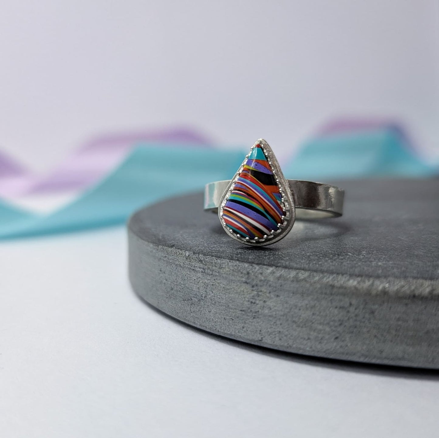 Surfite Teardrop Ring Chunky Band. Sterling Silver