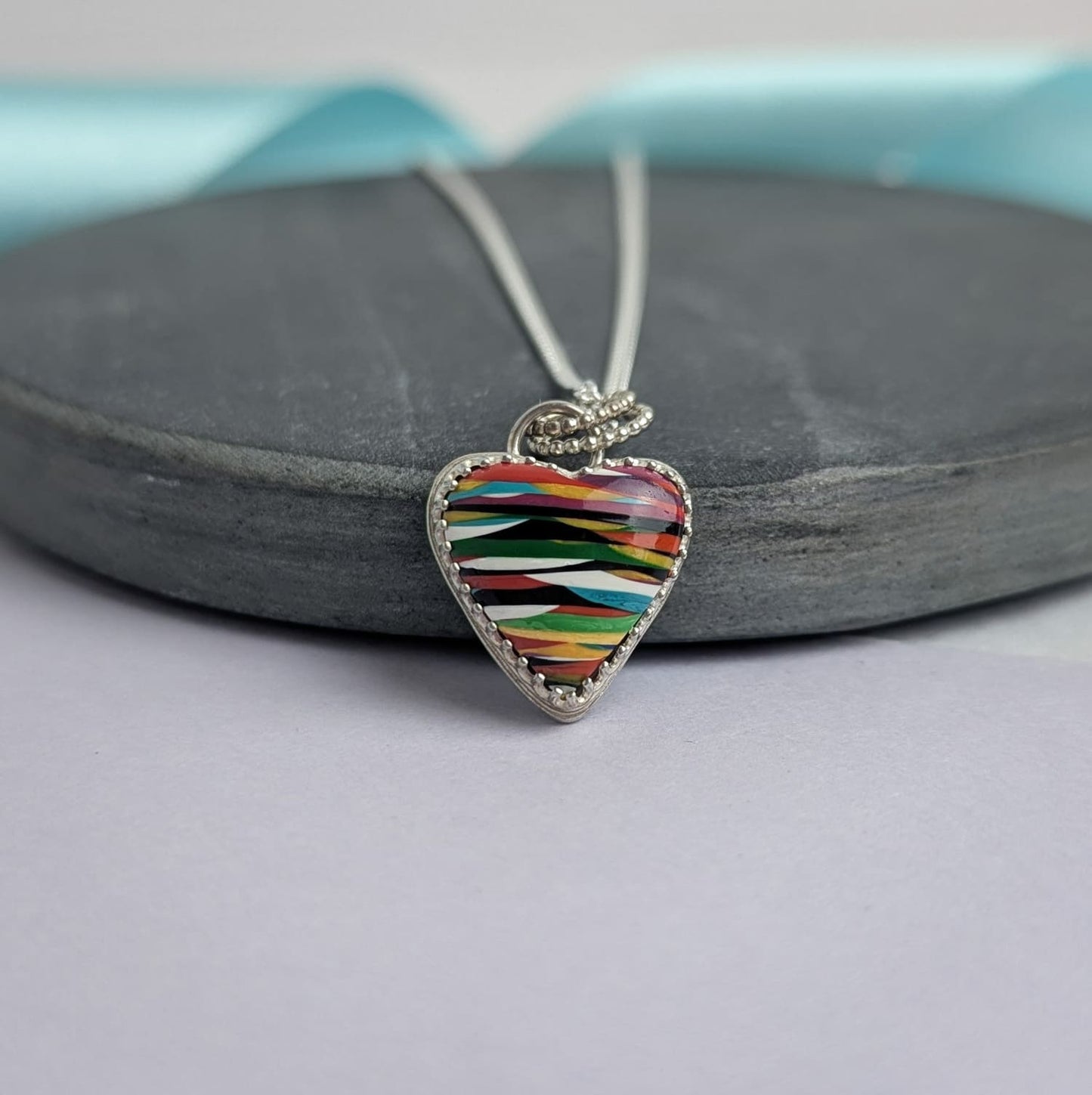 Surfite Heart Pendant with Star Detail. Recycled Sterling Silver