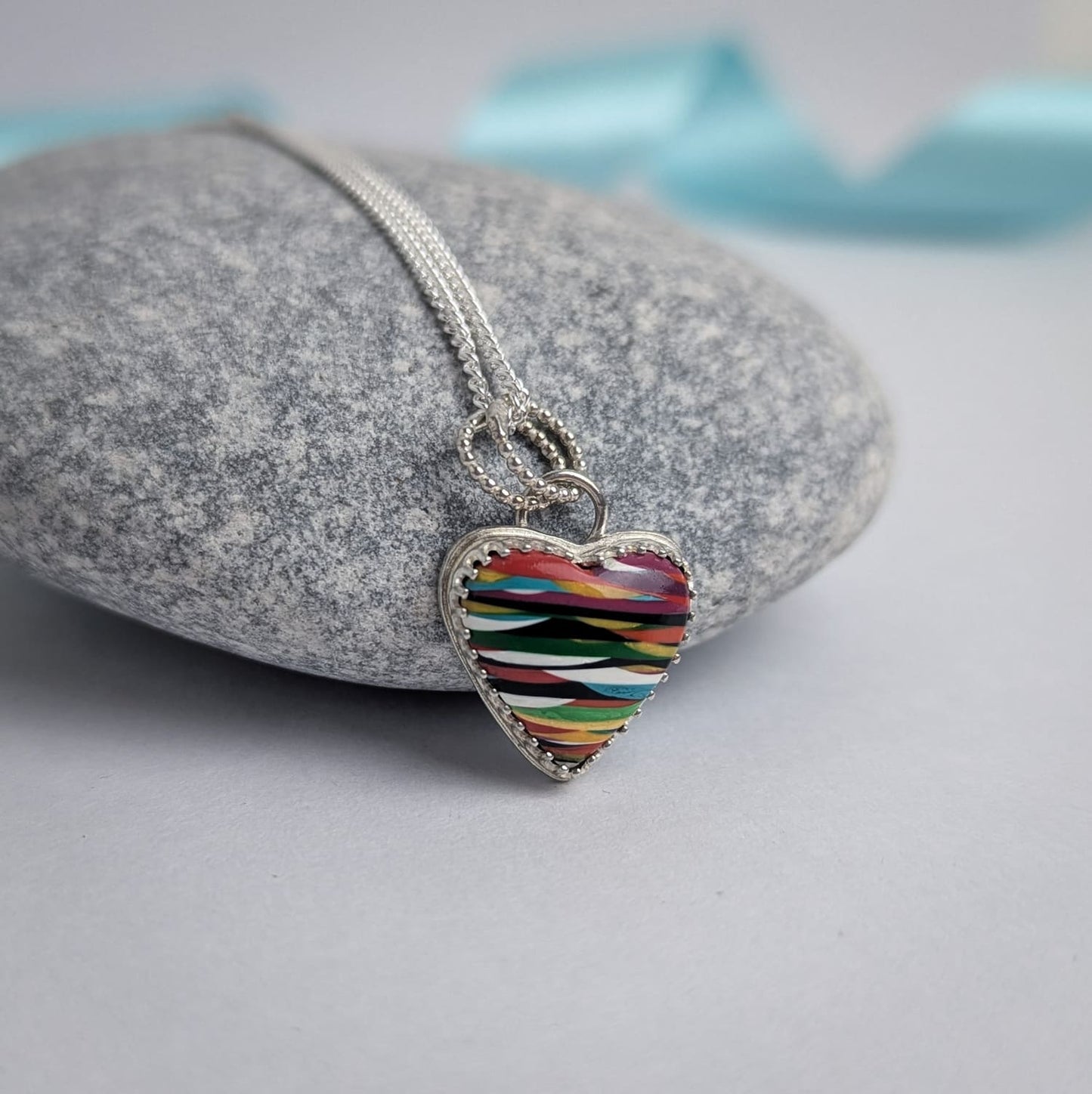 Surfite Heart Pendant with Star Detail. Recycled Sterling Silver