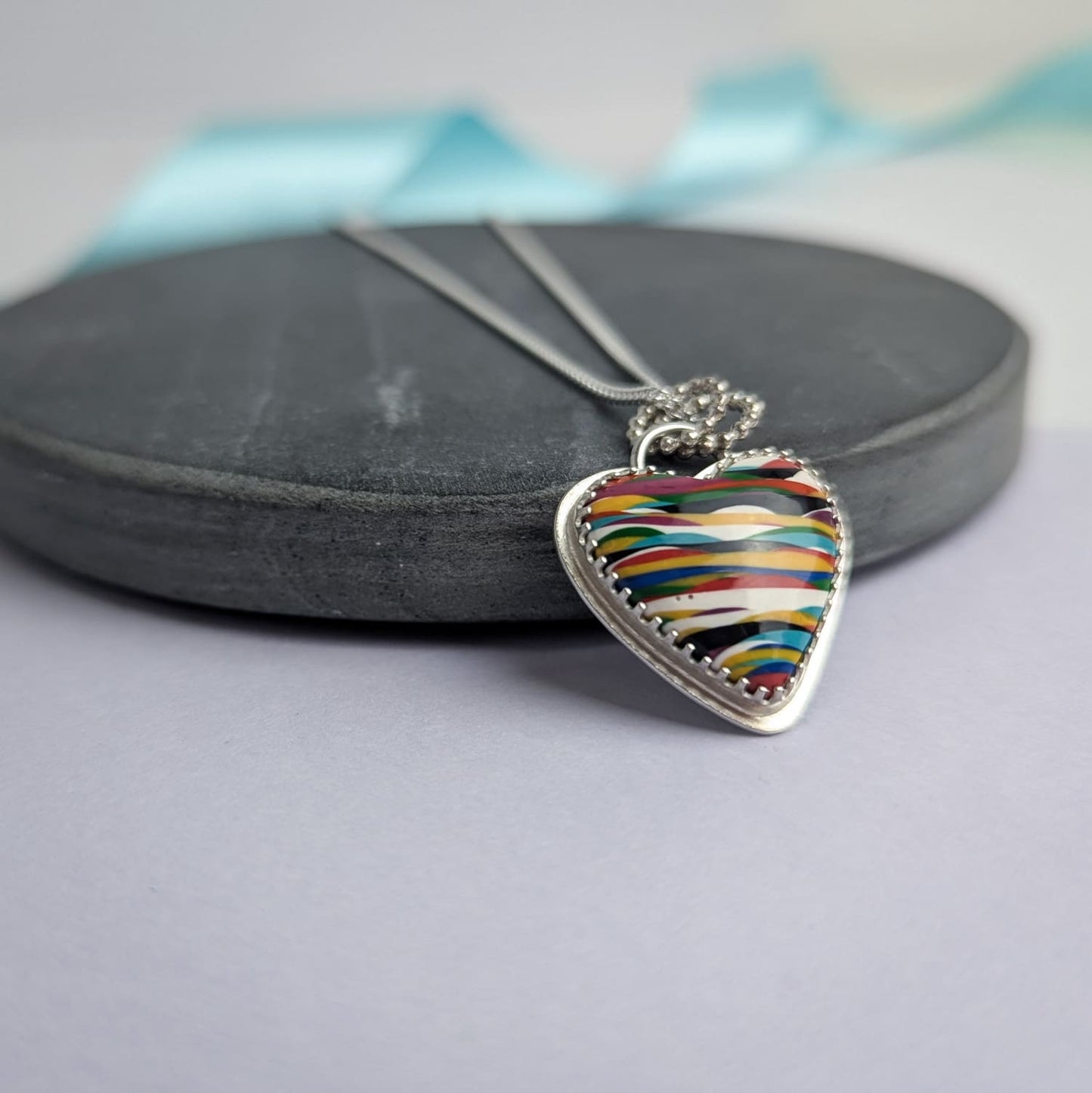 Surfite Large Heart Pendant. Recycled Sterling Silver