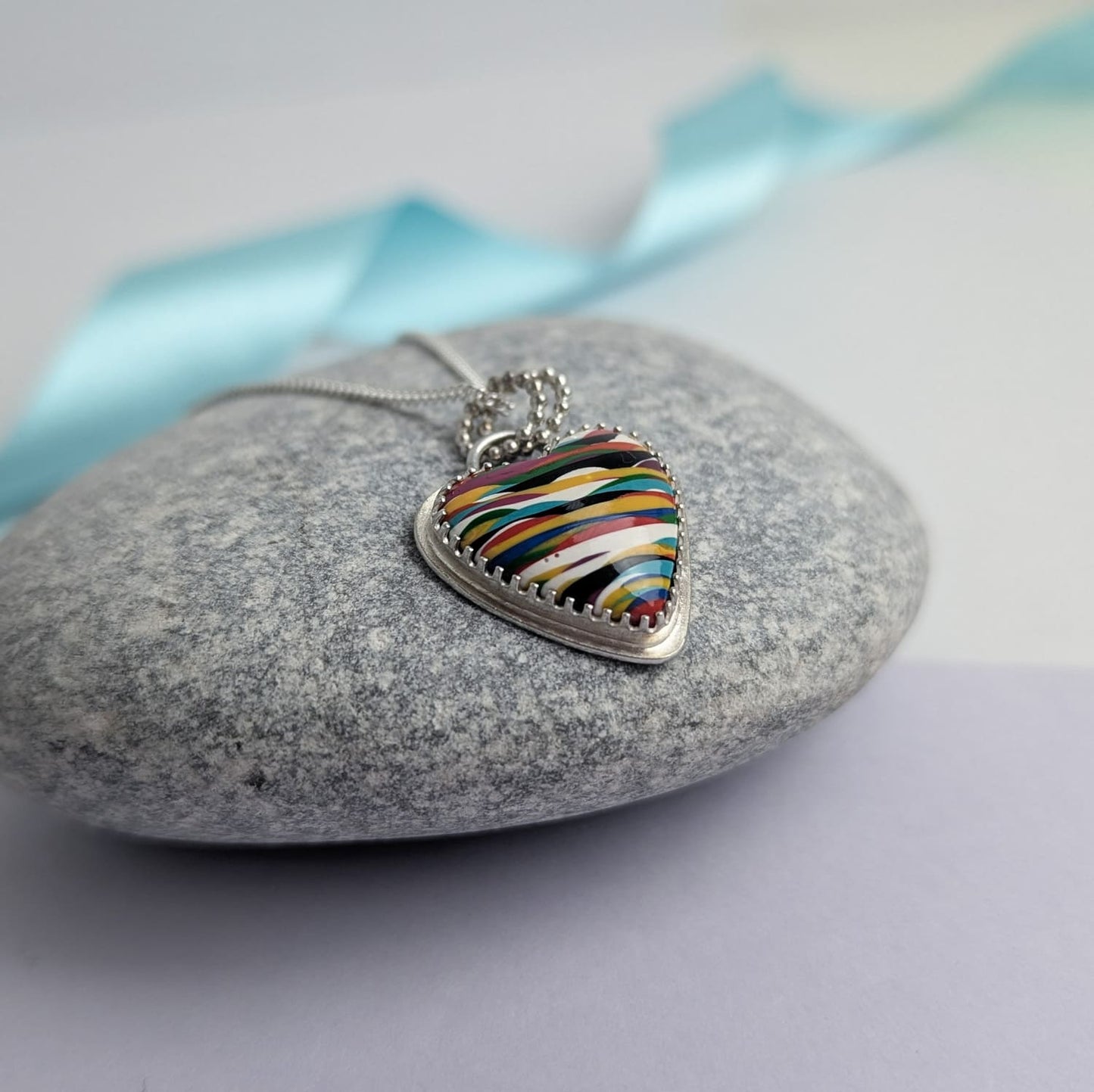 Surfite Large Heart Pendant. Recycled Sterling Silver