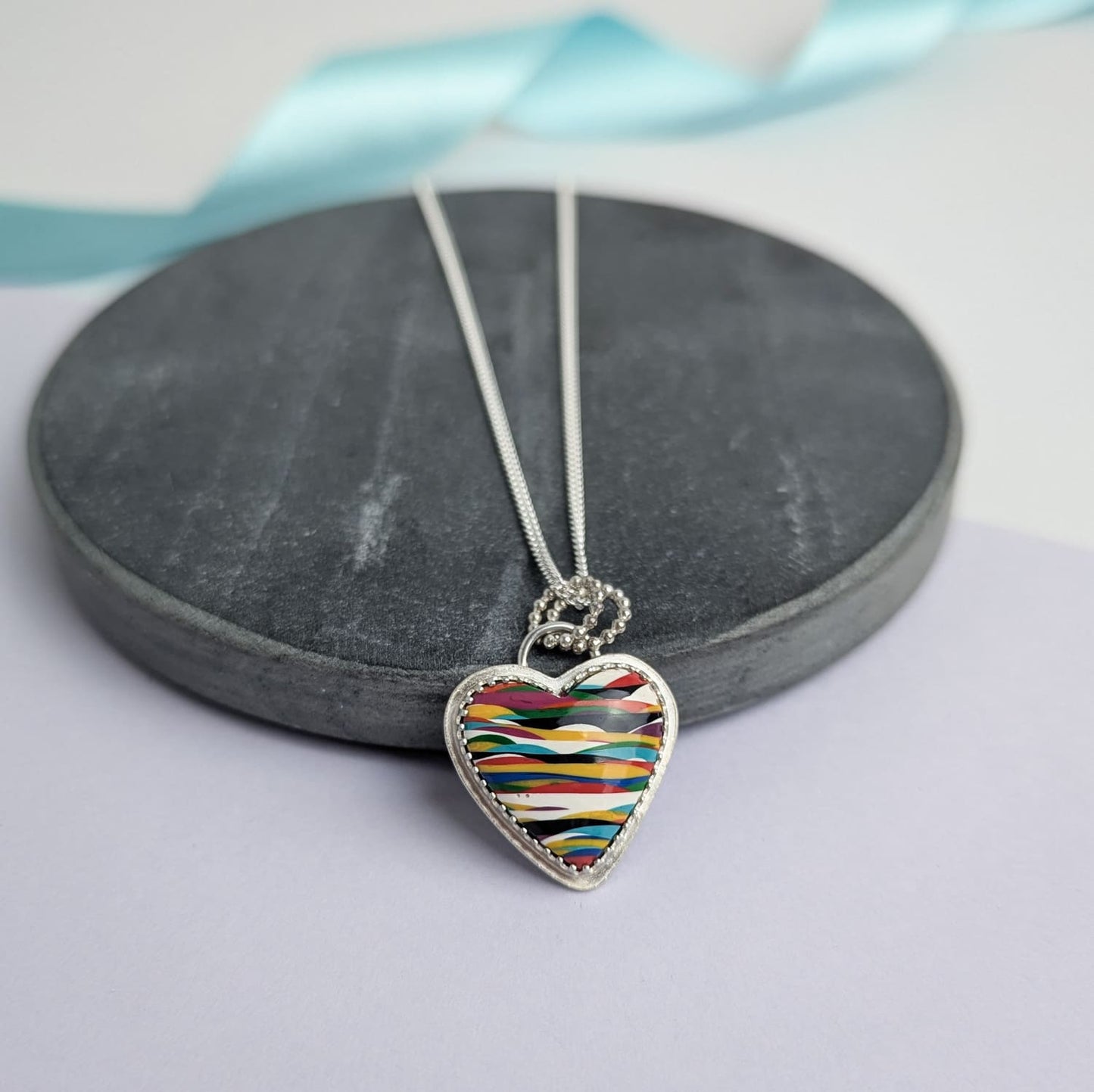 Surfite Large Heart Pendant. Recycled Sterling Silver