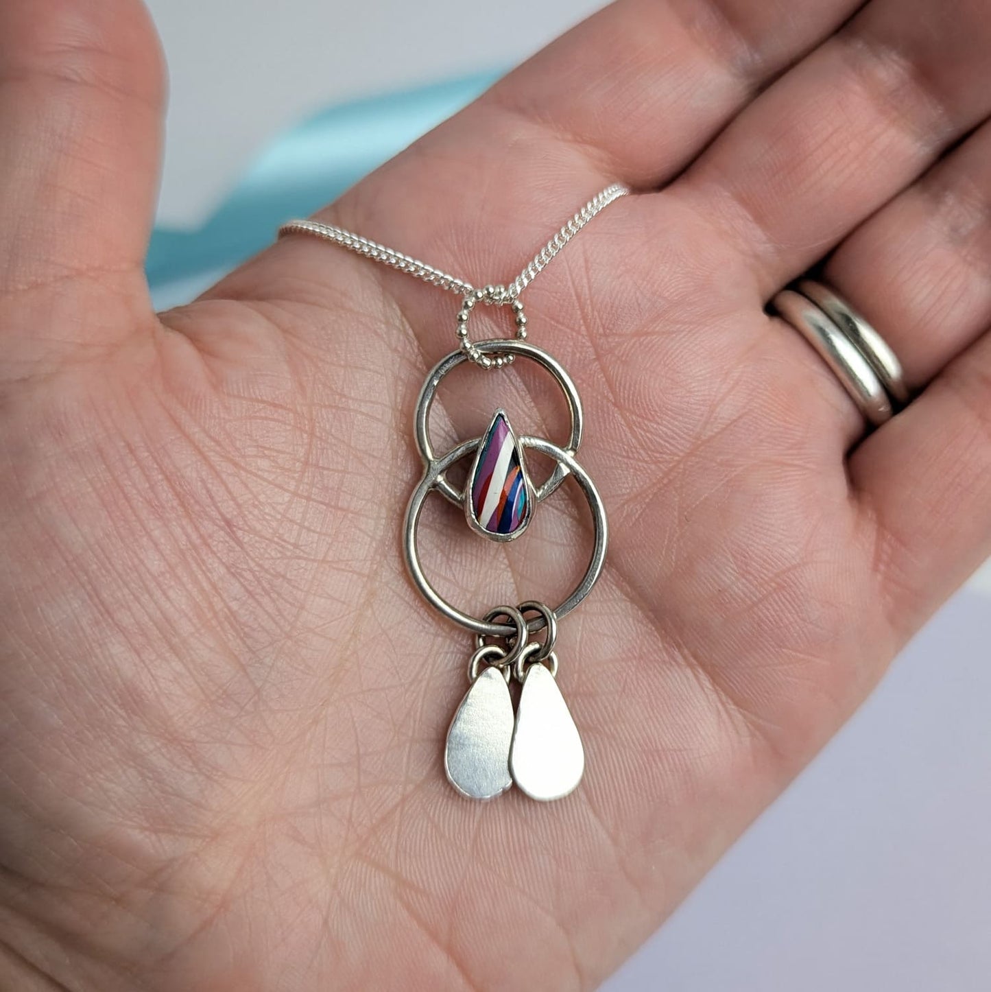 Surfite Teardrops and Circles Pendant Necklace. Recycled Sterling Silver