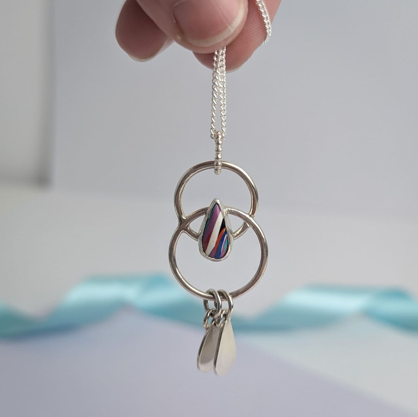 Surfite Teardrops and Circles Pendant Necklace. Recycled Sterling Silver