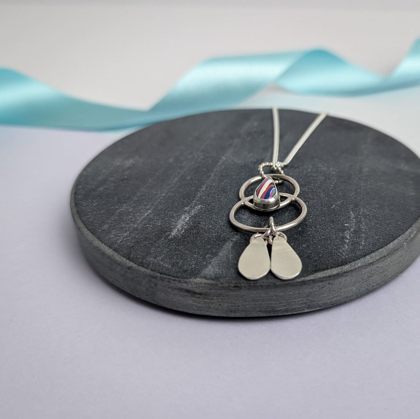 Surfite Teardrops and Circles Pendant Necklace. Recycled Sterling Silver