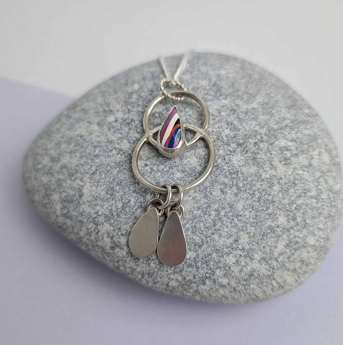 Surfite Teardrops and Circles Pendant Necklace. Recycled Sterling Silver