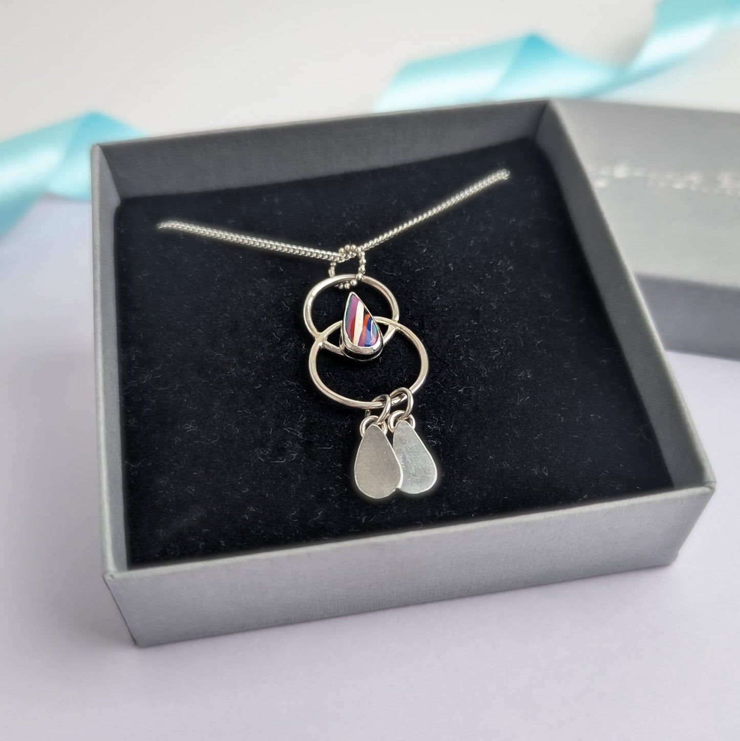 Surfite Teardrops and Circles Pendant Necklace. Recycled Sterling Silver