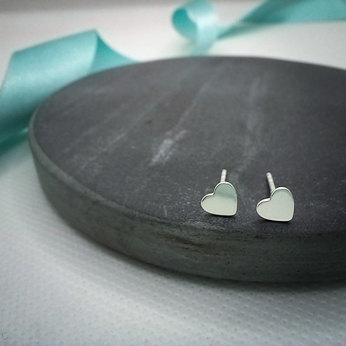 Simple Heart Stud Earrings. Sterling Silver.